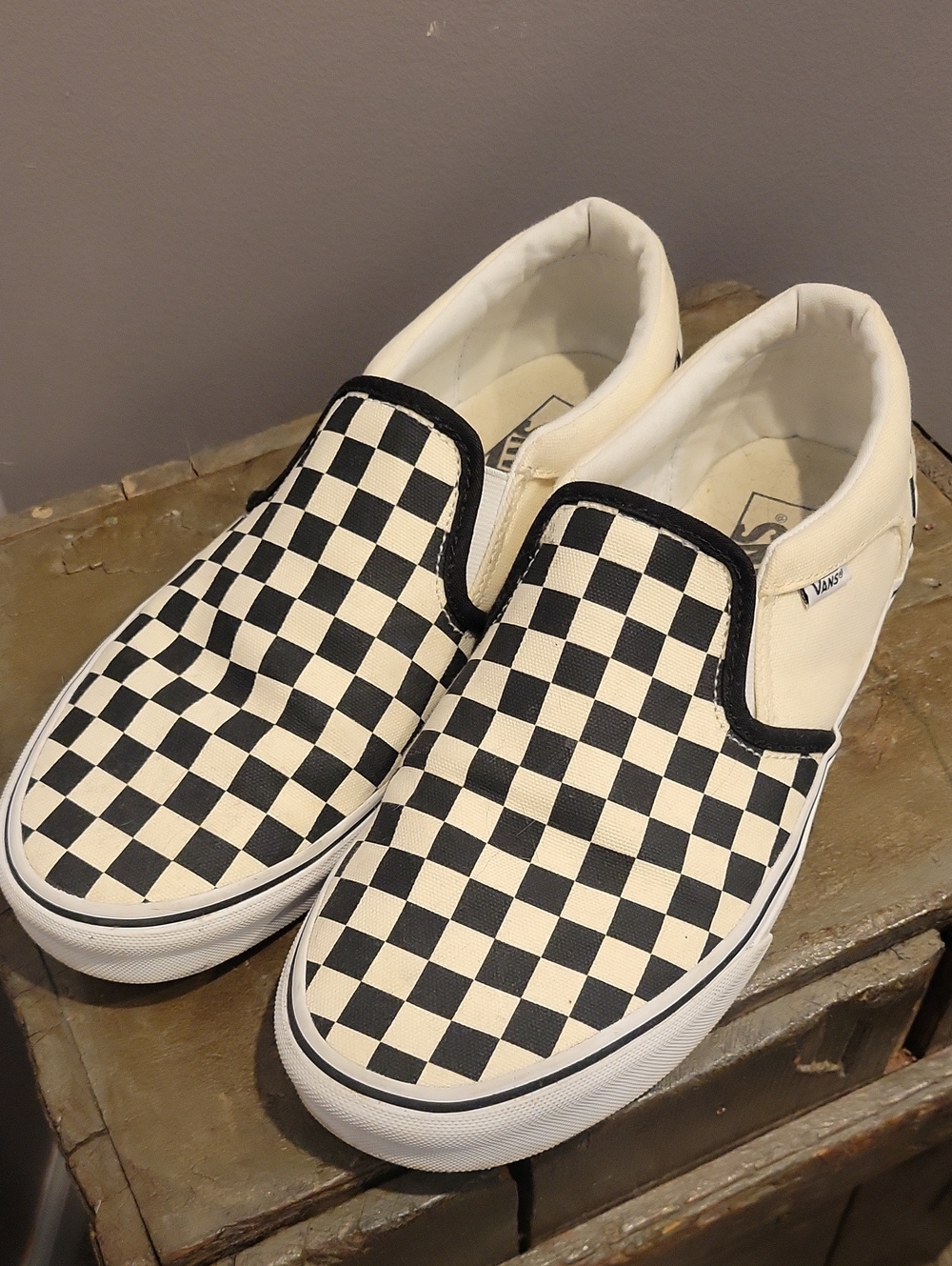 Vans Checkerboard Slip-On Sneakers - Black and White